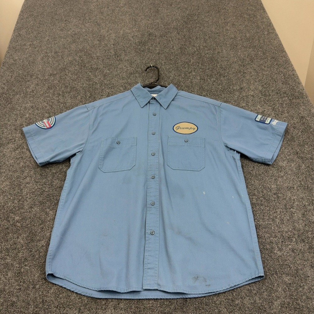 Disneyland Resort Shirt Mens M Blue Poly Cotton Grumpy Gas & Grease Workwear
